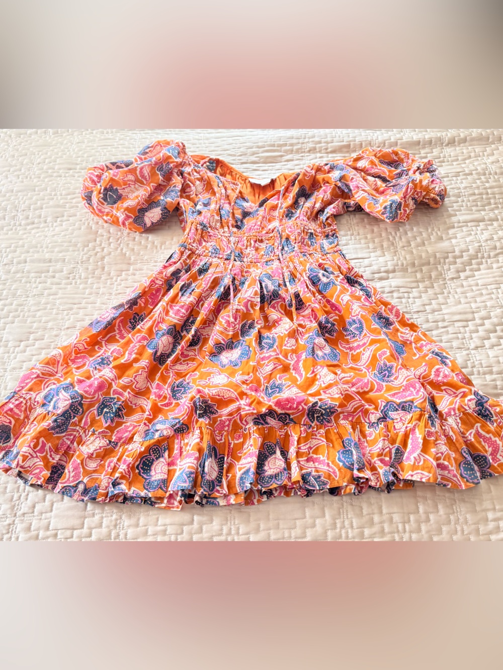 Cleobella Orange Kalena Mini Ruffled Dress Sz S